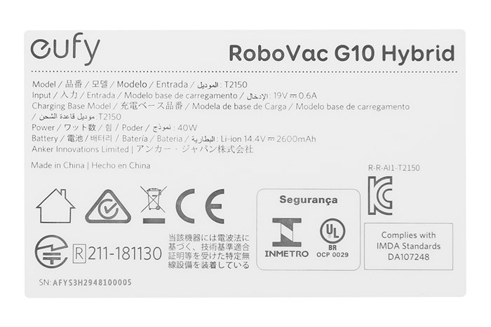 Robot hút bụi lau nhà Eufy Robovac G10 Hybrid - T2150 Màu Đen