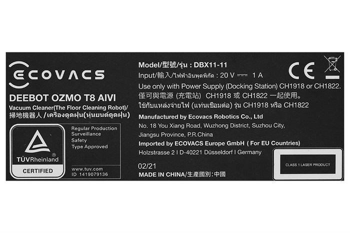 Robot hút bụi lau nhà Ecovacs Deebot Ozmo T8 AIVI Màu Đen