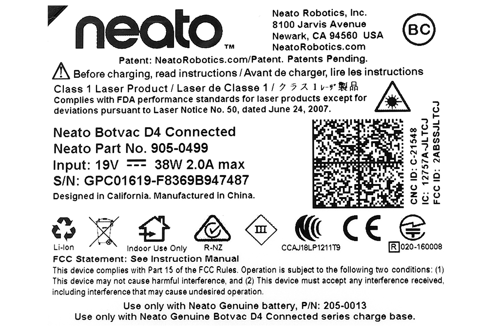 Robot hút bụi Neato Botvac Connected D401 Màu Đen