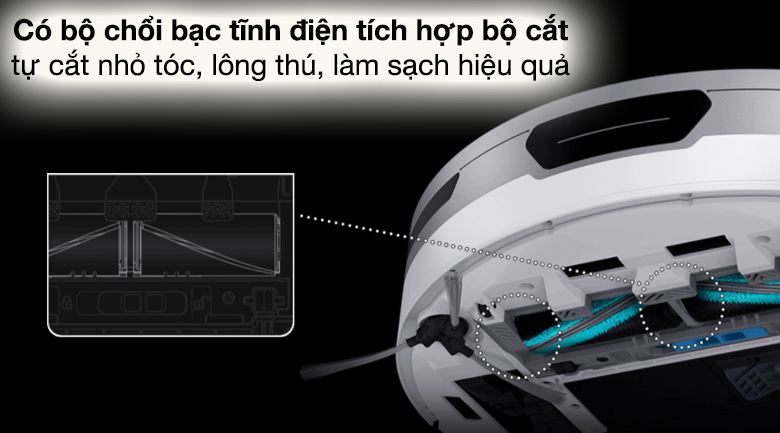 Robot hút bụi Samsung VR30T85513W/SV - Có bộ chổi bạc tĩnh điện tích hợp bộ cắt tự cắt nhỏ lông động vật nuôi, tóc 