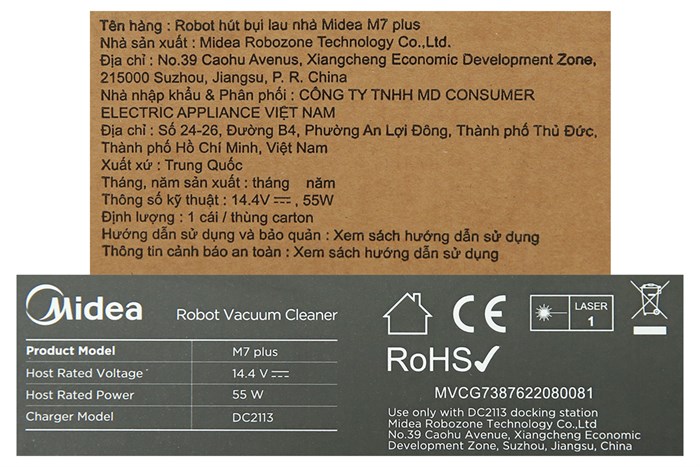 Robot hút bụi lau nhà Midea M7+ Màu Đen