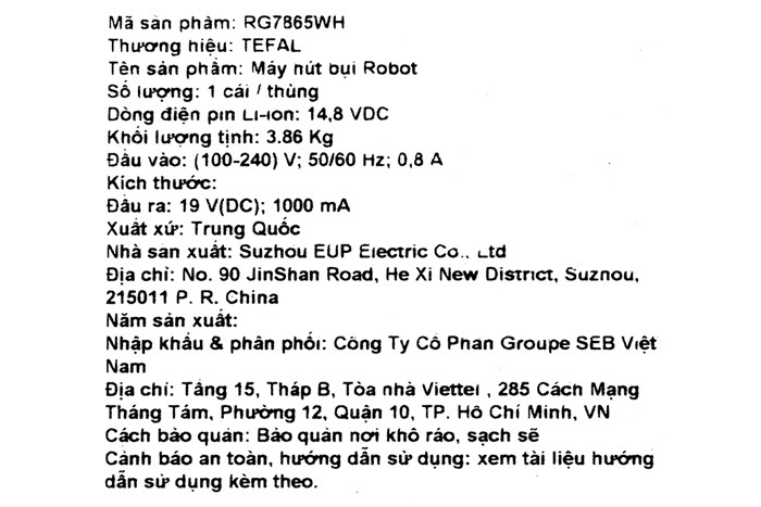 Robot hút bụi lau nhà Tefal RG7865WH Màu Đen