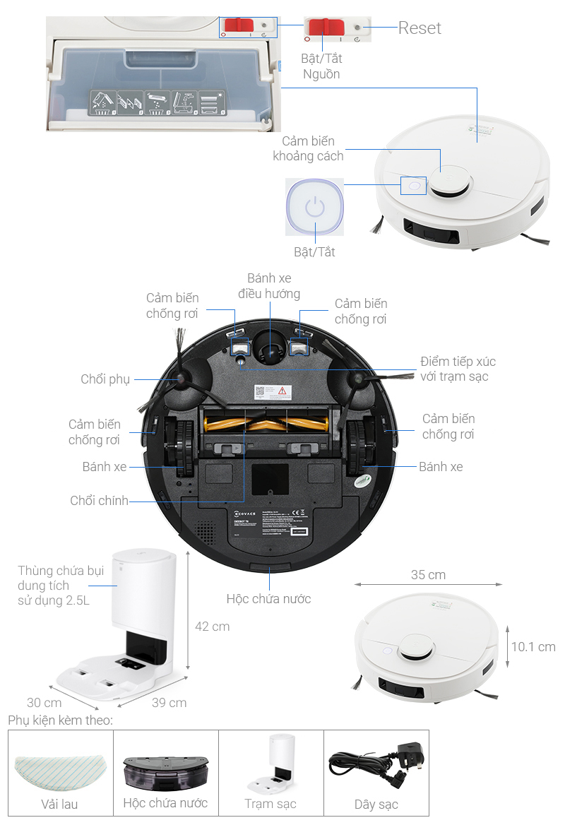 Robot hút bụi lau nhà Ecovacs Deebot T9 Plus