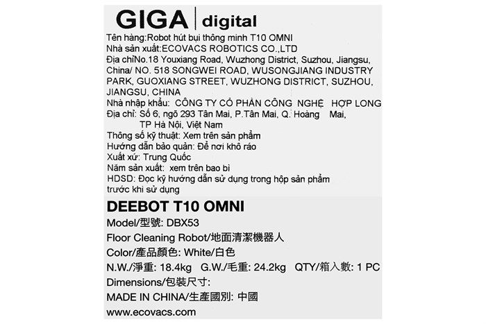Robot hút bụi lau nhà Ecovacs T10 OMNI Màu Trắng