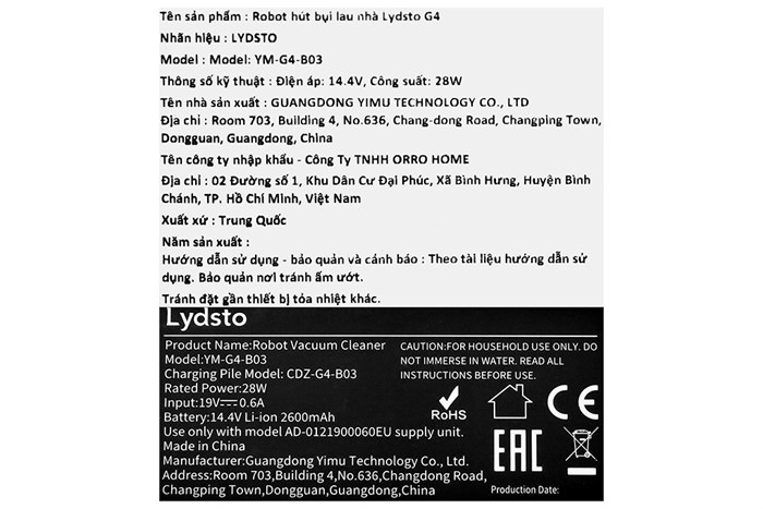 Robot hút bụi lau nhà Lydsto G4 Màu Đen