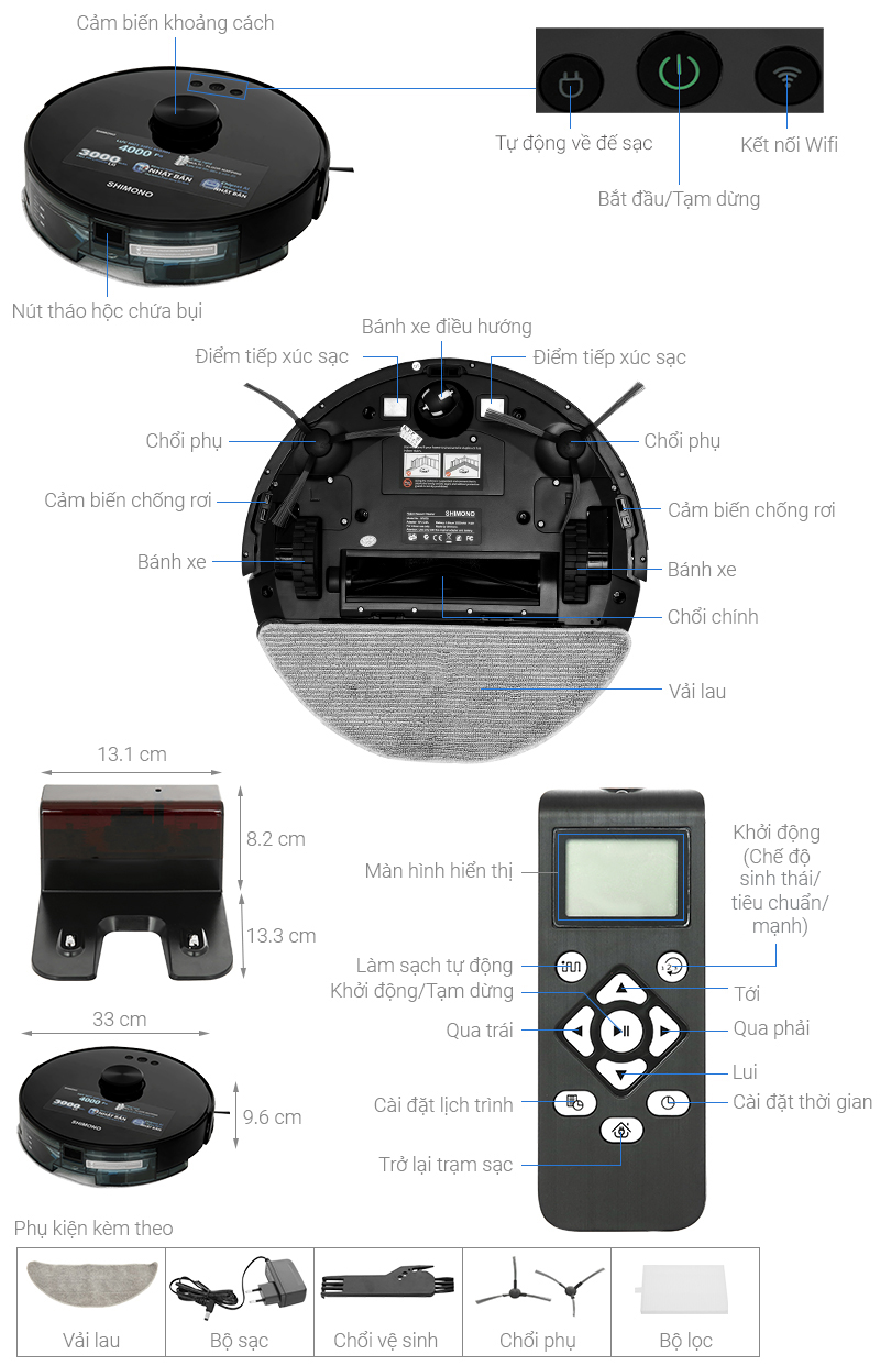 Robot hút bụi lau nhà Shimono XR530