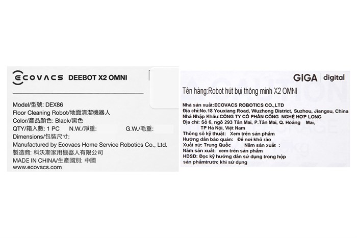 Robot hút bụi lau nhà Ecovacs Deebot X2 OMNI Màu Đen
