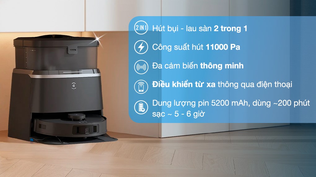 Robot hút bụi lau nhà Ecovacs T30 PRO OMNI - Đen