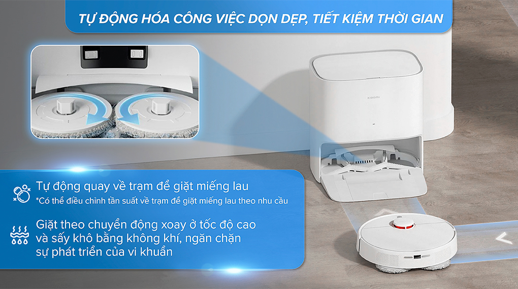 Tự giặt và sấy giẻ lau - Robot hút bụi lau nhà Xiaomi X20