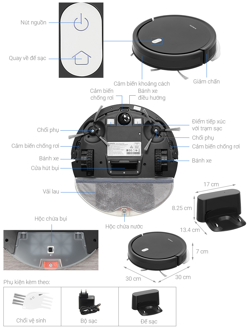 Robot hút bụi lau nhà Xiaomi Vacuum E5 - Đen