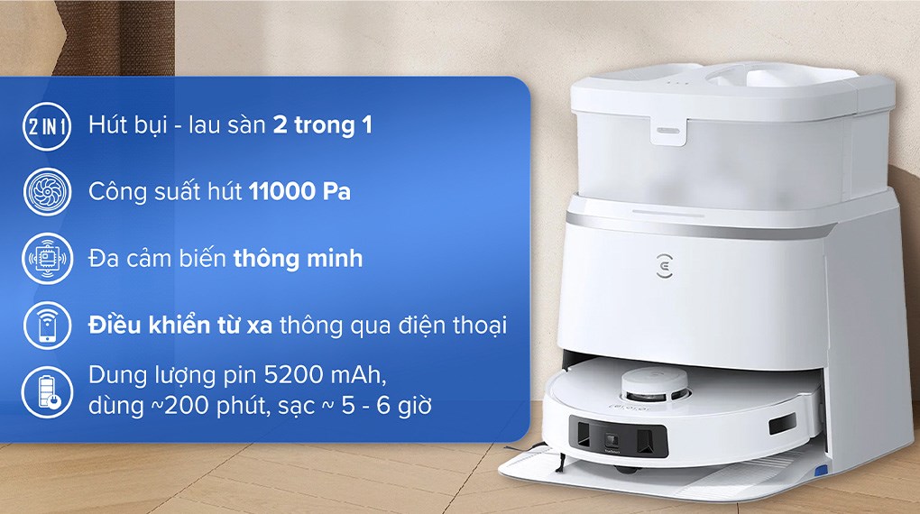 Robot hút bụi lau nhà Ecovacs T30 PRO OMNI - Trắng