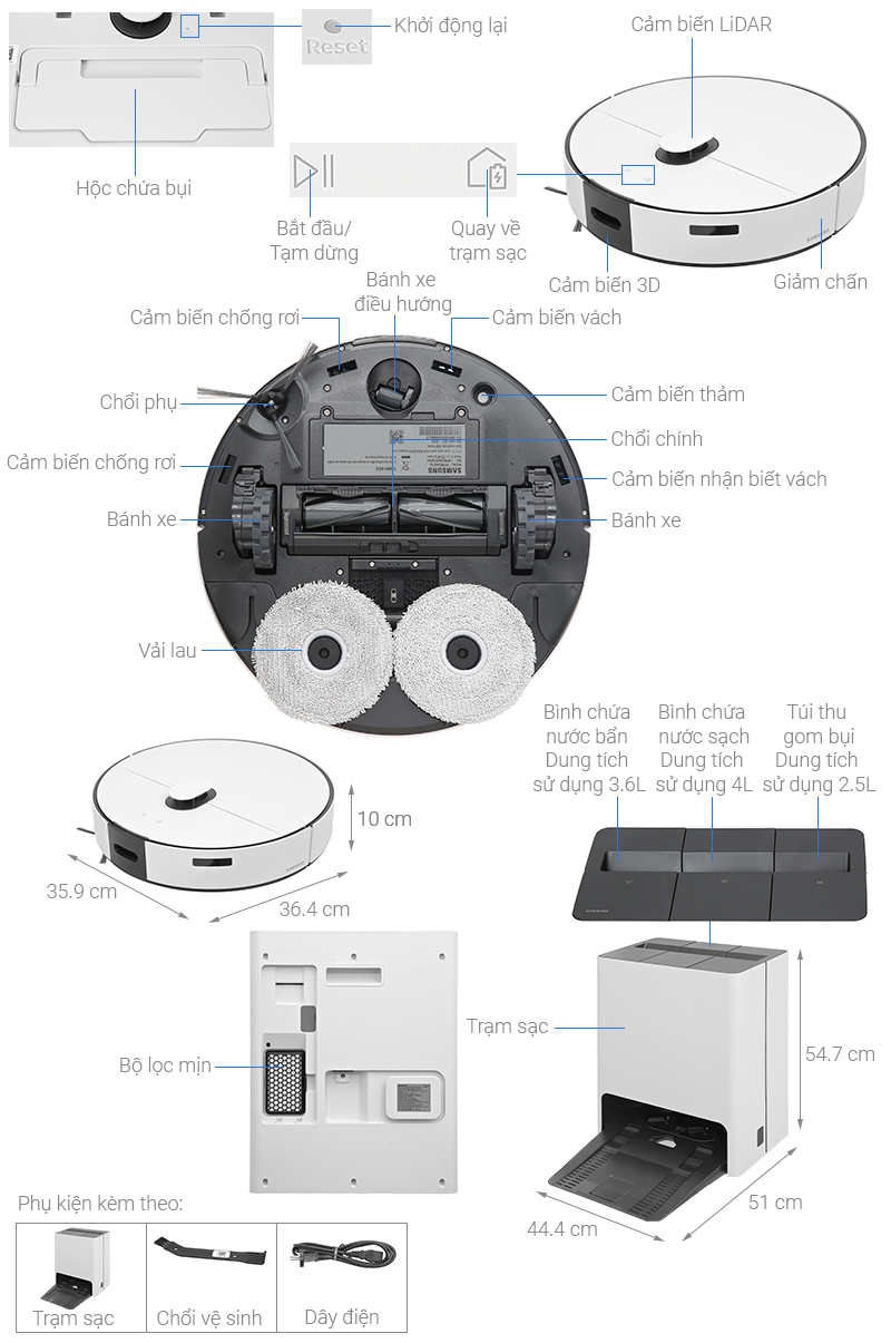 Robot hút bụi lau nhà Samsung VR7MD96514G/SV