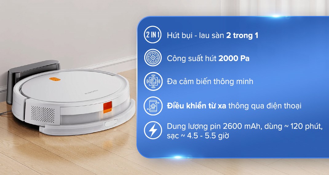 Robot hút bụi lau nhà Xiaomi Vacuum E5 - Trắng