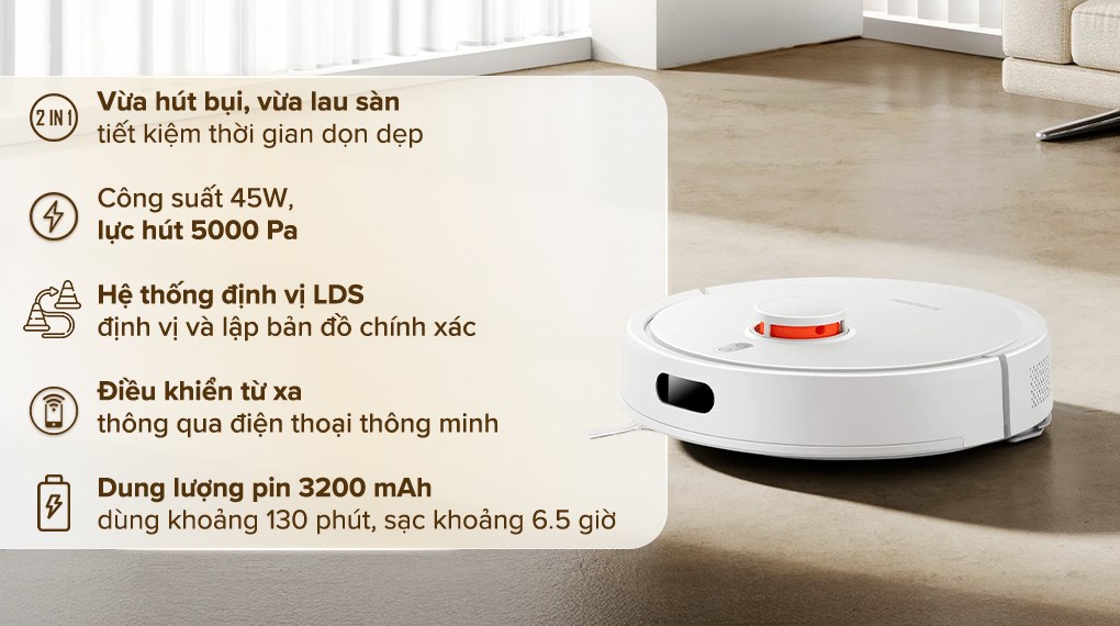 Robot hút bụi lau nhà Xiaomi Vacuum S20 vừa hút bụi, vừa lau nhà chỉ với 1 chu trình, tiết kiệm thời gian