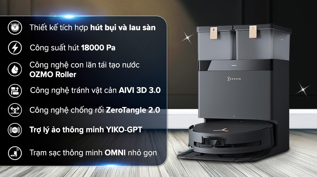 Robot hút bụi lau nhà Ecovacs X8 PRO OMNI - Đen