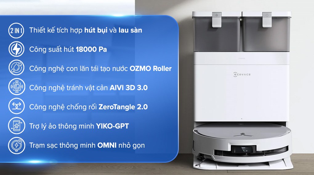 Robot hút bụi lau nhà Ecovacs X8 PRO OMNI - Trắng