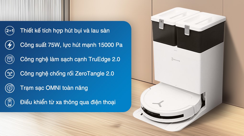 Robot hút bụi lau nhà Ecovacs Deebot T50 Pro OMNI - Trắng