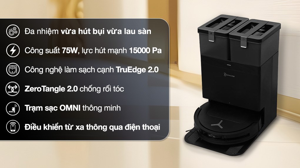 Robot hút bụi lau nhà Ecovacs Deebot T50 Pro OMNI - Đen