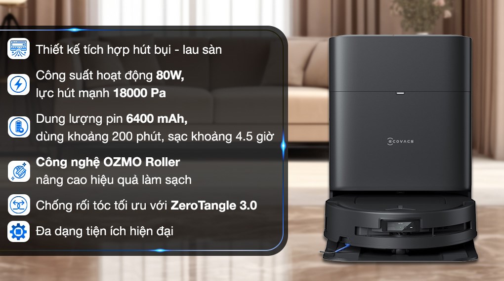 Robot hút bụi lau nhà Ecovacs Deebot T80 OMNI - Đen