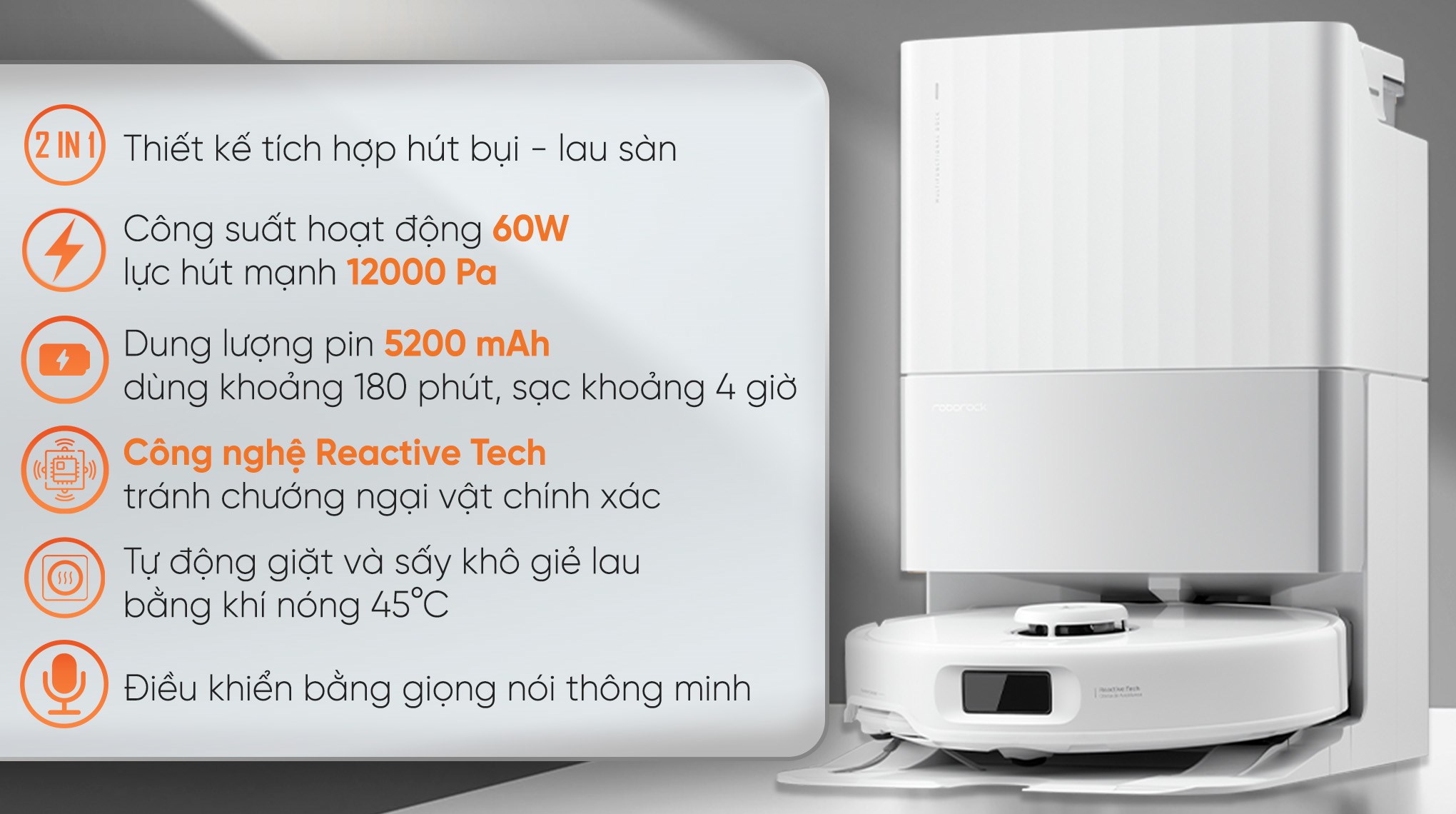 Robot hút bụi lau nhà Roborock Q Revo 5AE - Trắng