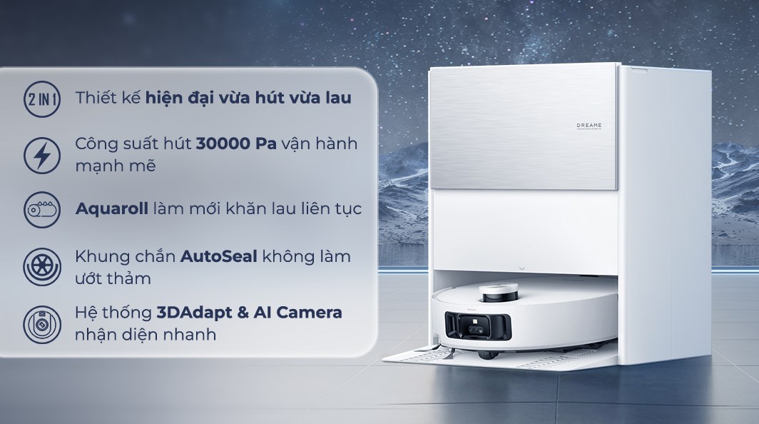 Robot hút bụi lau nhà Dreame Aqua 10 Roller Trắng