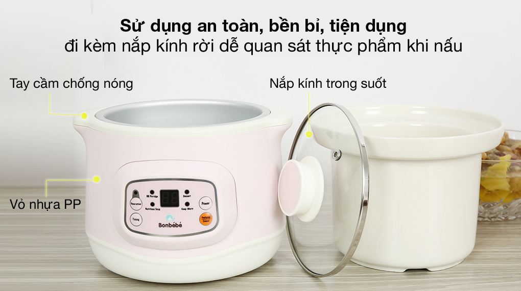 Nồi nấu chậm Bonbébé 1 lít BB-38 Hồng