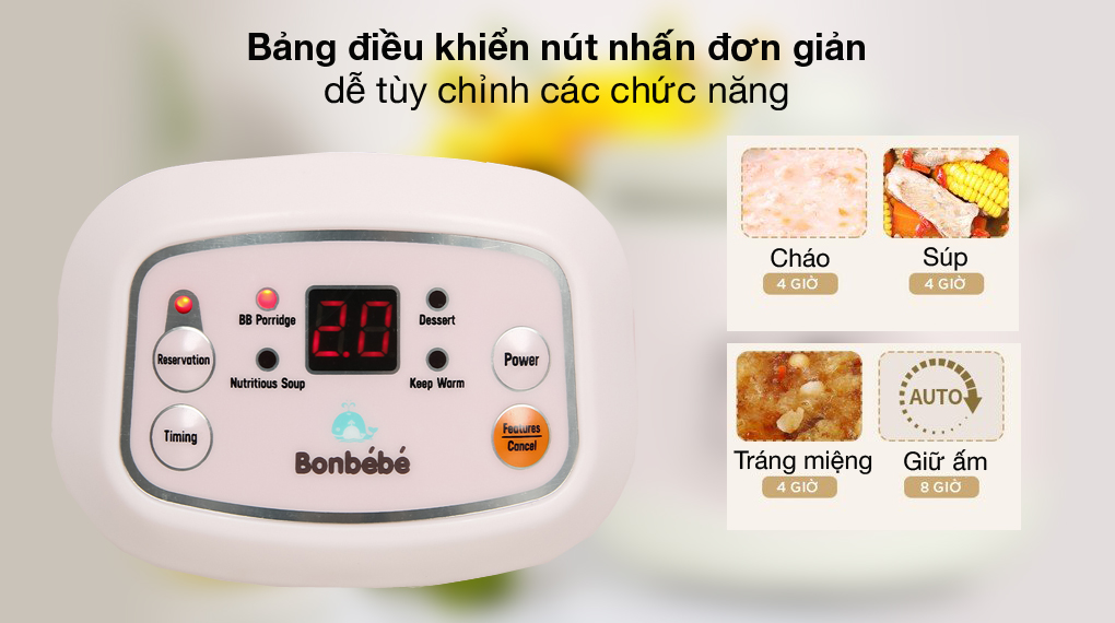 Nồi nấu chậm Bonbébé 1 lít BB-38 Hồng