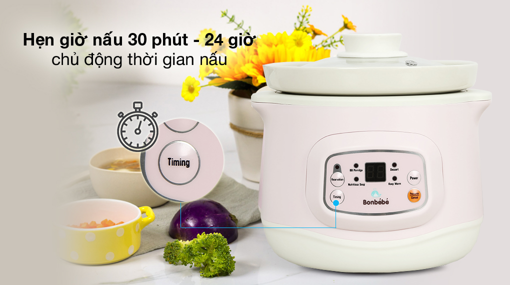 Nồi nấu chậm Bonbébé 1 lít BB-38 Hồng