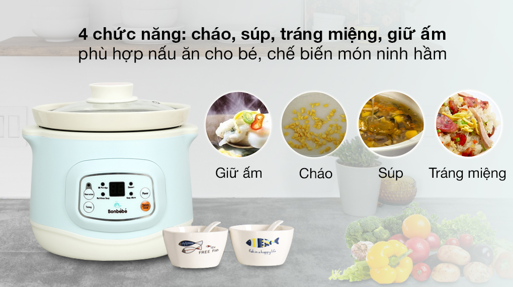 Nồi nấu chậm Bonbébé 1 lít BB-38 Xanh