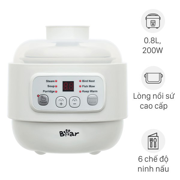 Nồi Nấu Chậm Bear 0.8 Lít Ddz - A08T8