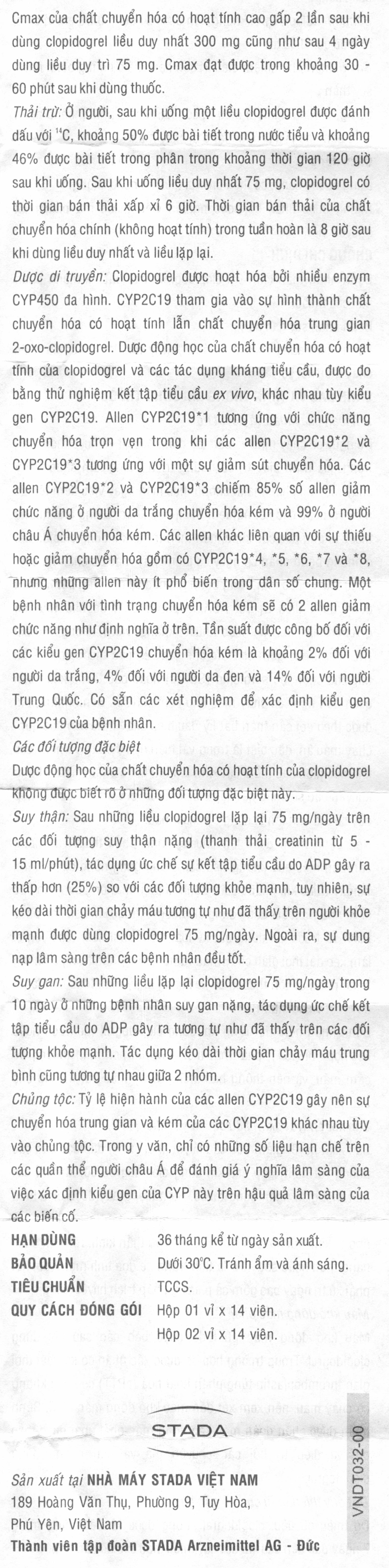 Clopidogrel Stada 75mg dự phòng biến cố do huyết khối động mạch
