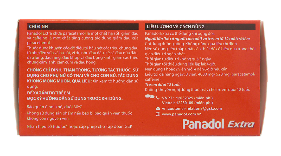Panadol Extra giảm đau, hạ sốt