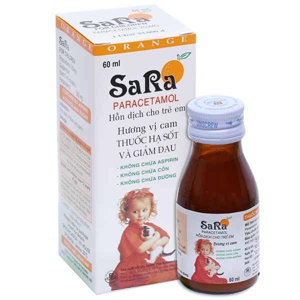 Hỗn dịch uống Sara hương cam 250mg/5ml giảm đau, hạ sốt