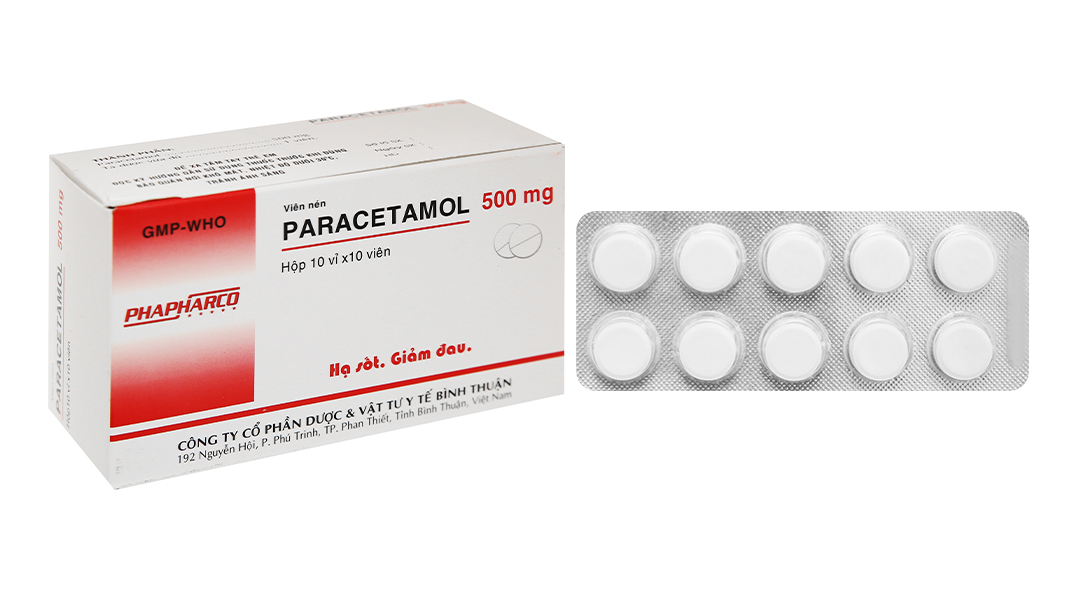 Paracetamol Phapharco 500mg giảm đau, hạ sốt (10 vỉ x 10 viên) - 09/2023 | nhathuocankhang.com