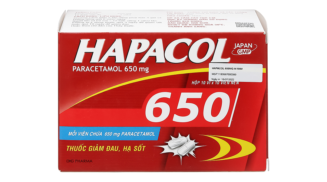 Hapacol 650 giảm đau, hạ sốt