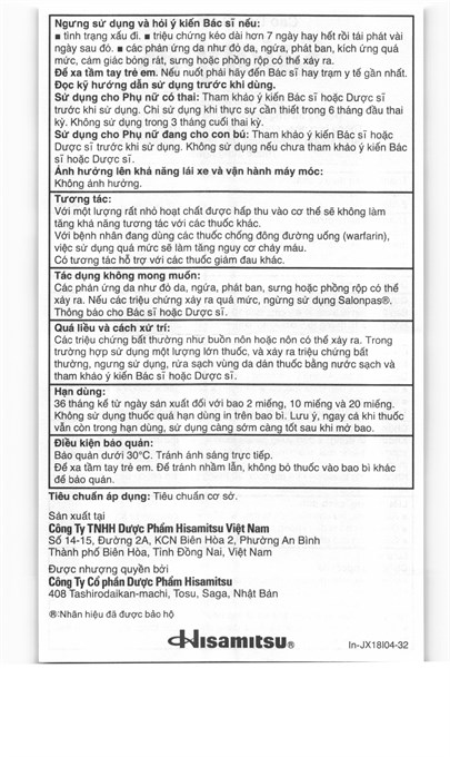 Cao dán Salonpas giảm đau, kháng viêm cơ xương (10 hộp x 20 miếng) - 8