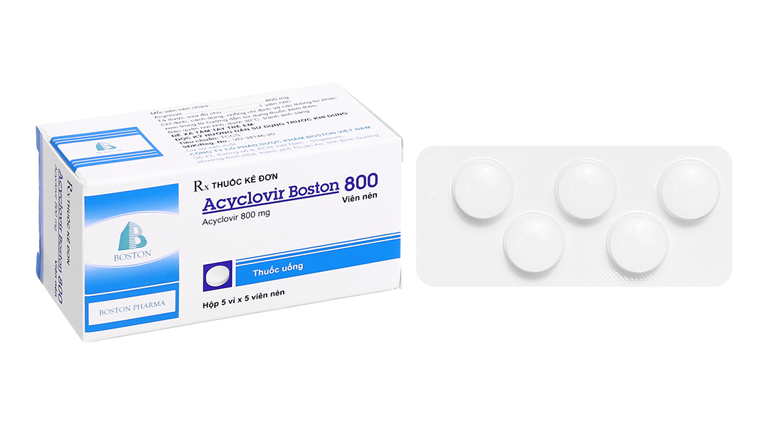 Acyclovir Boston 800 phòng ngừa và trị nhiễm virus (5 vỉ x 5 viên ...