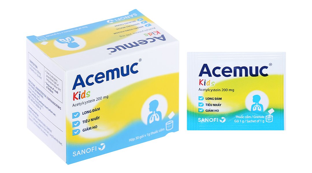 Thuốc cốm Acemuc Kids 200mg tan đàm trong bệnh lý hô hấp