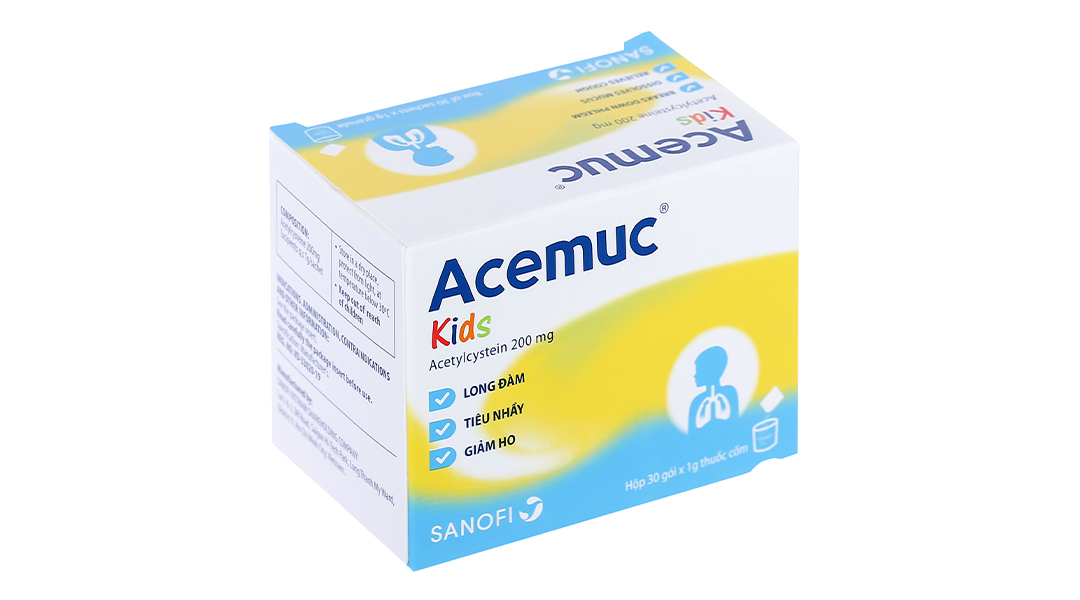 Thuốc cốm Acemuc Kids 200mg tan đàm trong bệnh lý hô hấp