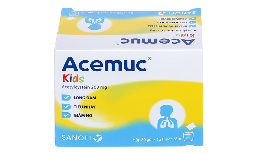 Thuốc cốm Acemuc Kids 200mg tan đàm trong bệnh lý hô hấp