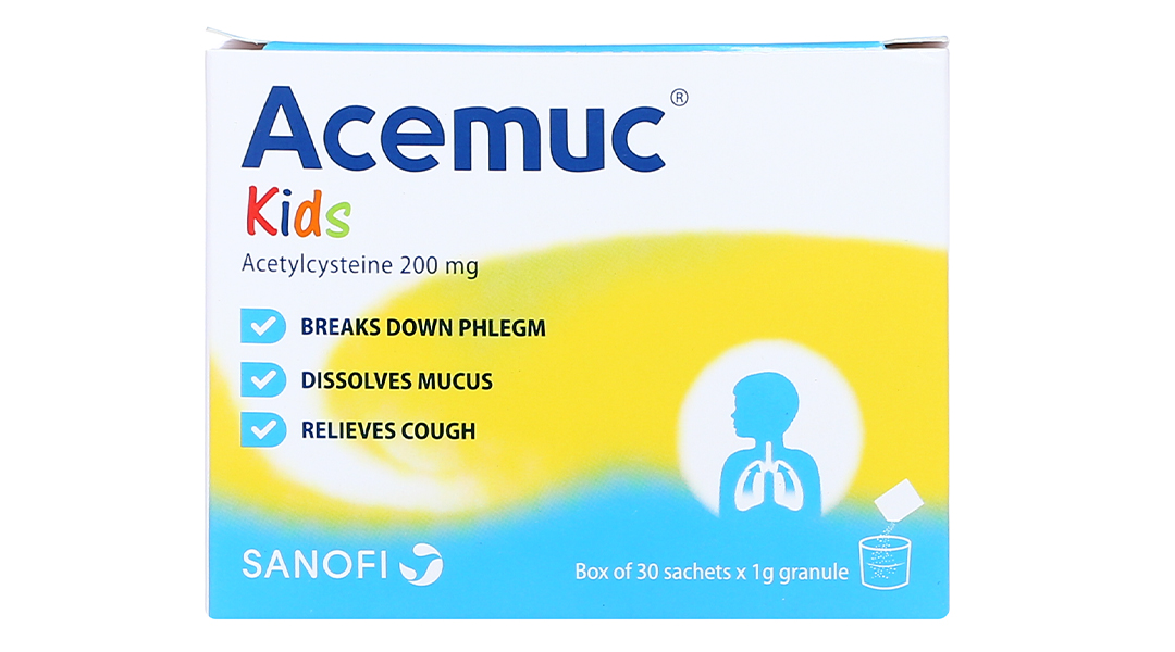 Thuốc cốm Acemuc Kids 200mg tan đàm trong bệnh lý hô hấp