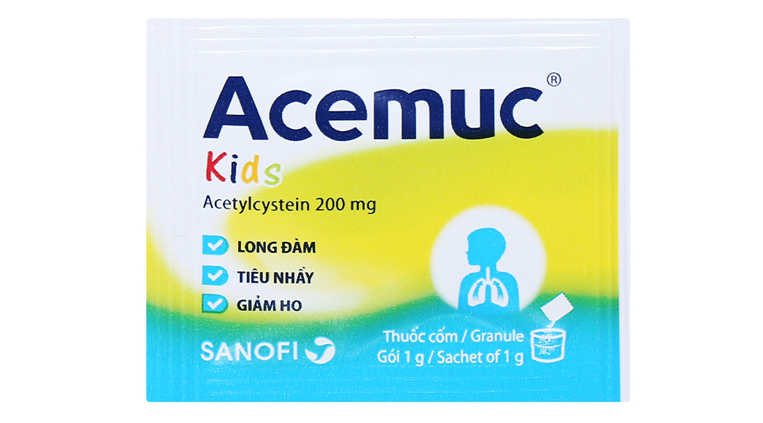 Thuốc cốm Acemuc Kids 200mg tan đàm trong bệnh lý hô hấp