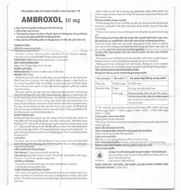 Ambroxol 30mg tan đàm trong bệnh lý hô hấp