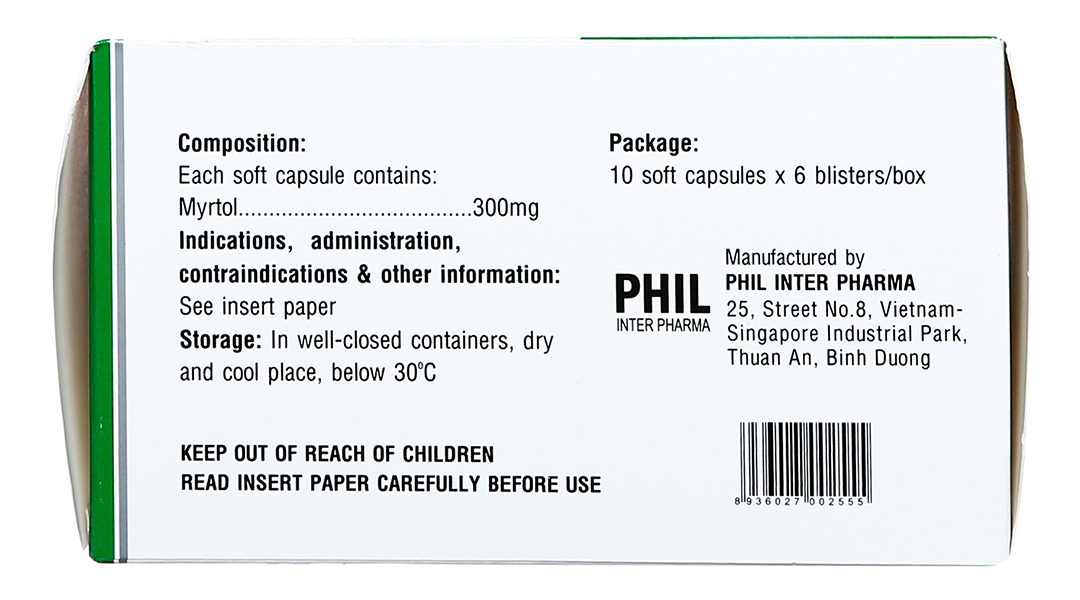 Philmyrtol 300 trị viêm phế quản, viêm xoang