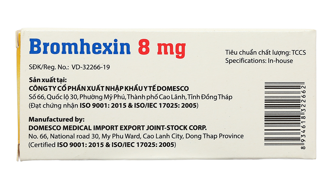 Bromhexin Domesco 8mg tan đàm trong bệnh lý hô hấp