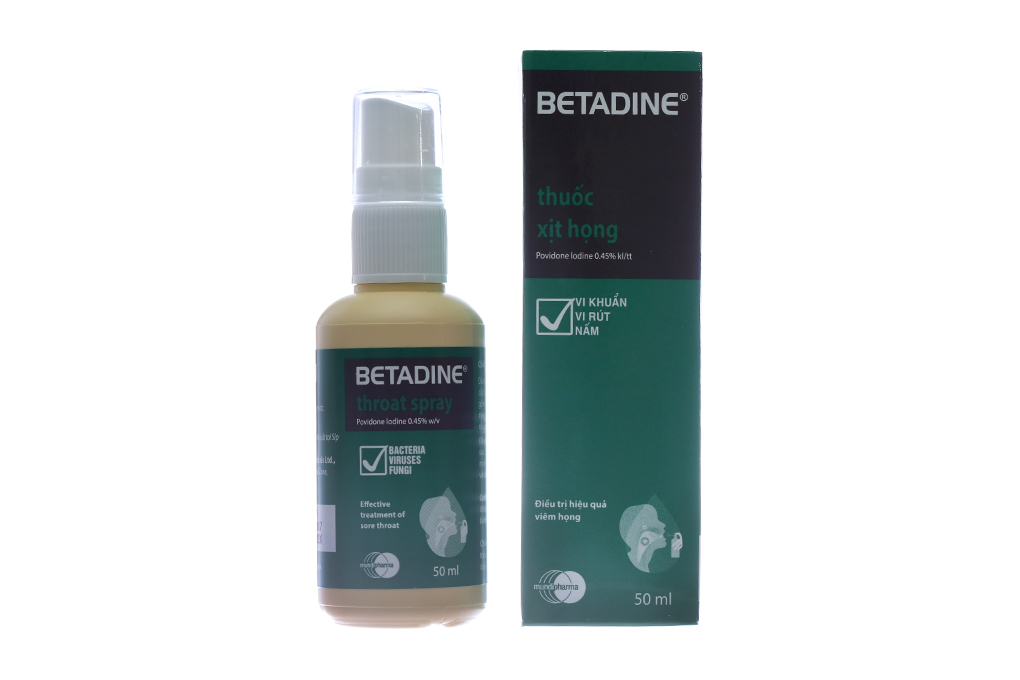 Thuốc xịt họng Betadine 0.45% trị nhiễm khuẩn miệng, họng