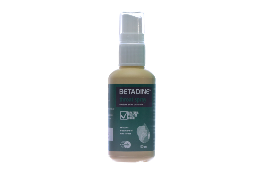 Thuốc xịt họng Betadine 0.45% trị nhiễm khuẩn miệng, họng