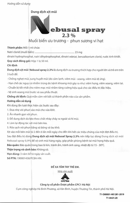 Xịt mũi Nebusal Spray 2.3% giảm nghẹt mũi