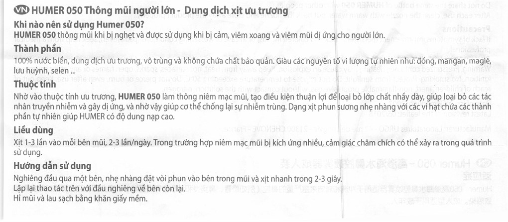Xịt mũi Humer 050 Blocked Nose giảm nghẹt mũi
