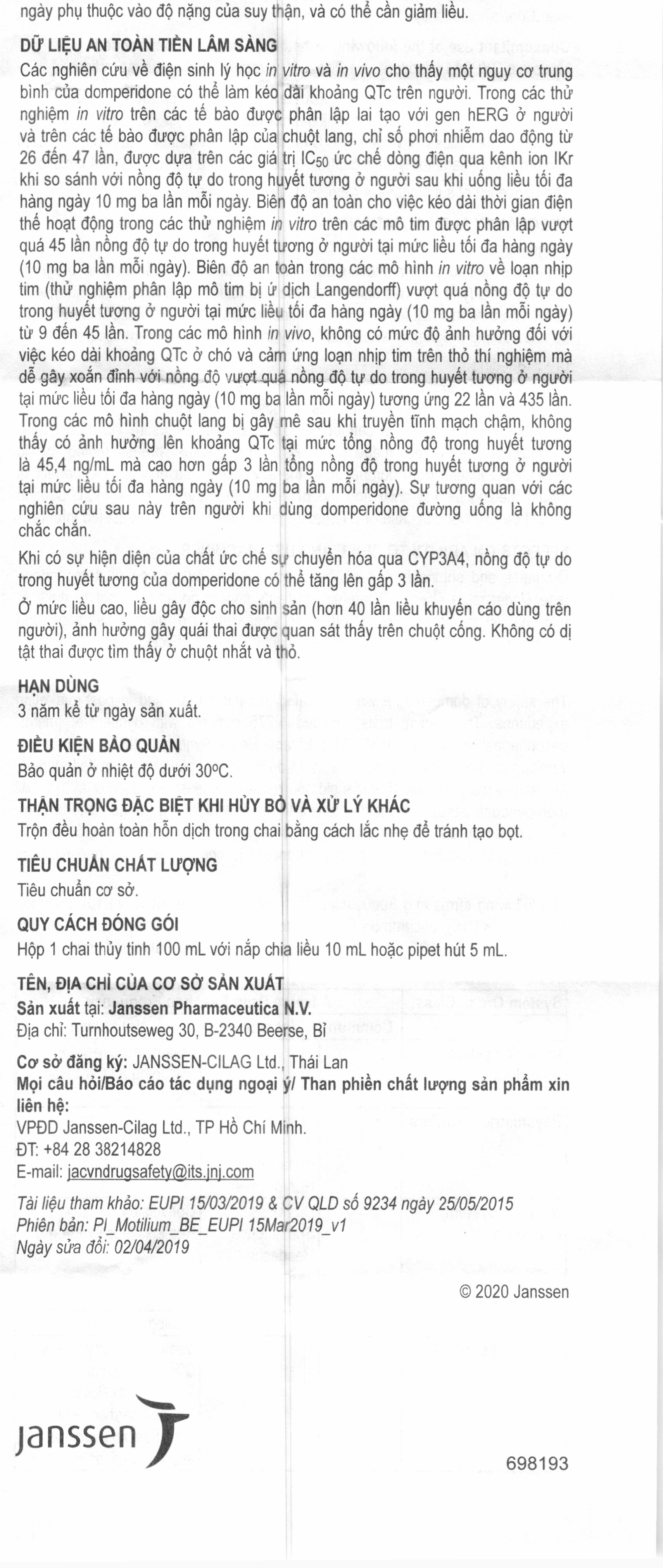 Hỗn dịch Motilium trị nôn, buồn nôn